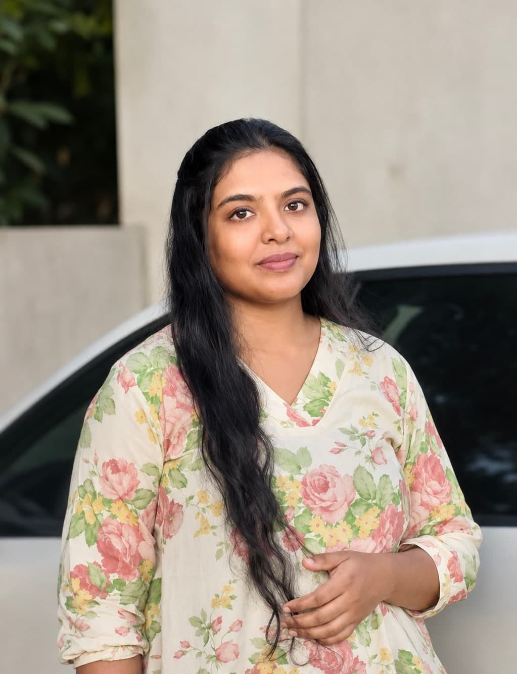 Shivani, who founded Studio Madrasi, photographed outside the studio.
